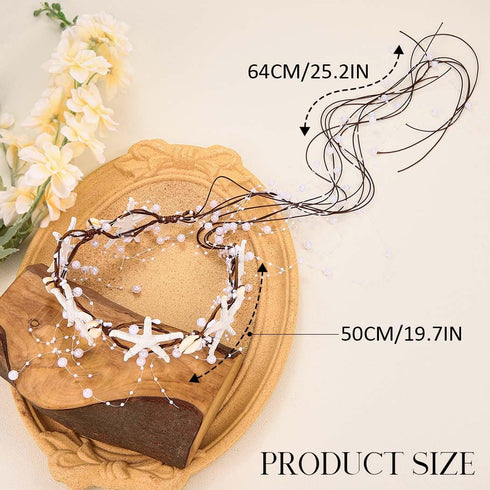 Unicra Starfish Headband Pearl Bride Wedding Hair Vine Shell Bridal Headpiece Beach Hair Accessories for Women and Girls (White Brown, Free Size)
