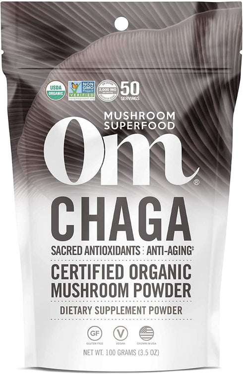 Om Mushroom Superfood Chaga Organic Mushroom Powder, 3.5 Ounce, 50 Servings, Immune Support