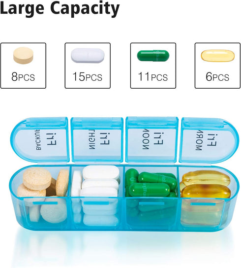 Daviky Pill Organizer 4 Times a Day, 7 Day Pill Box, Large Weekly Medicine Organizer for Travel with Removable