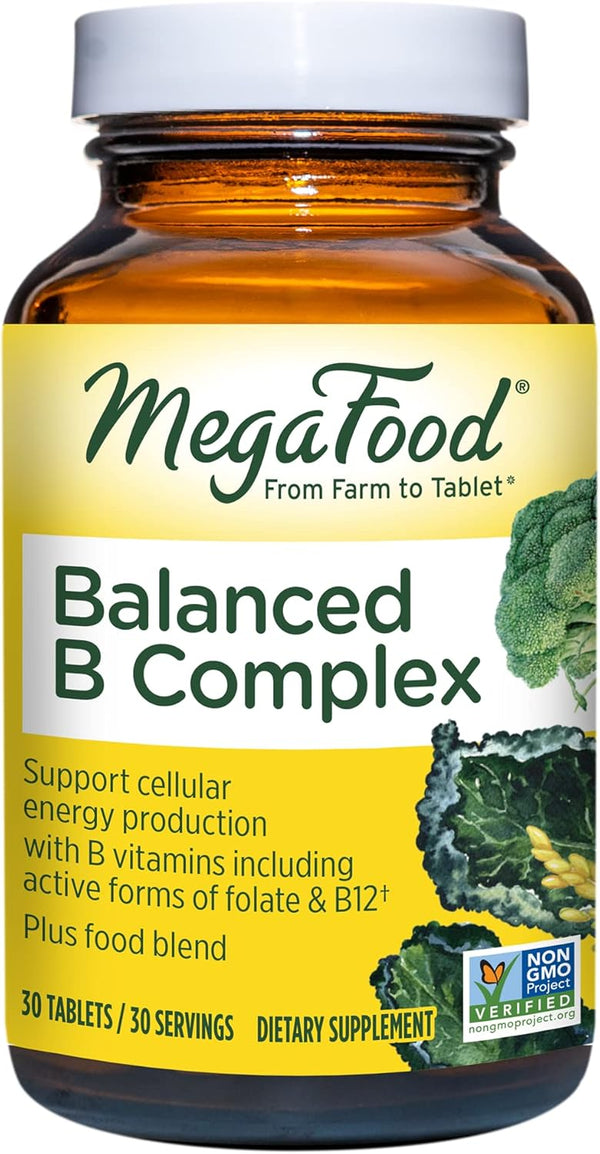 MegaFood Balanced B Complex, 30 Tabs, B Complex Vitamin Supplement, 8 B Vitamins Including B6, B12, Folate, Biotin