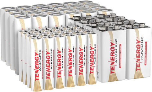 Tenergy 56 Pack Alkaline Batteries, 24 Pack AA, 24 Pack AAA, and 8