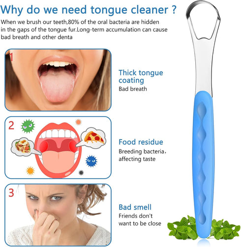 4 Pcs Stainless Steel Tongue Scraper Cleaner for Adults and Kids, Travel Cases for Oral Mouth Care (Green, Blue, Black,