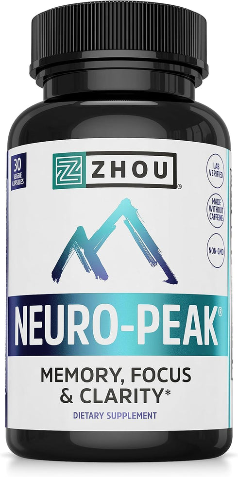 Zhou Neuro Peak Brain Support Supplement, Memory, Focus & Clarity Formula, 30 VegCaps