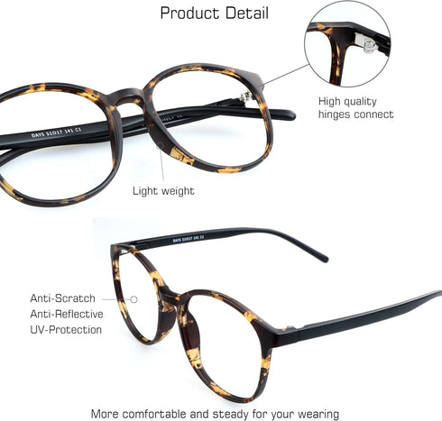 VisionGlobal Blue Light Blocking Glasses for Women/Men, Anti Eyestrain, Stylish Oval Frame, Tortoise, +1.75