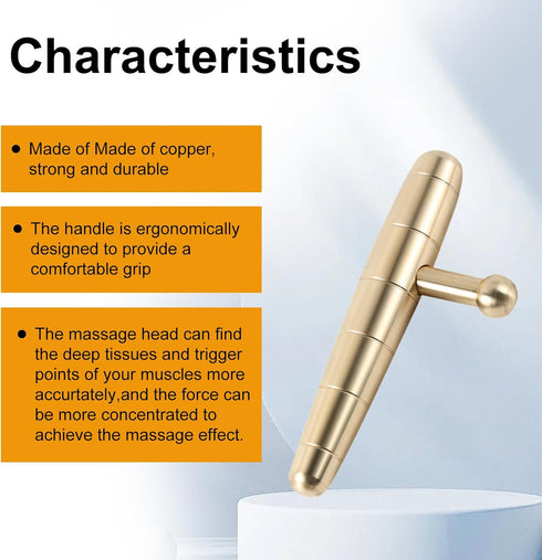 T-Bar Trigger Point Massager Tool - Copper Deep Tissue Massage Tool, Witha Small Massage Pen, for Neck Shoulder Back