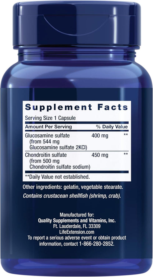 Life Extension Glucosamine/Chondroitin Capsules for healthy joints and cartilage, non-GMO, gluten-free, 100 capsules