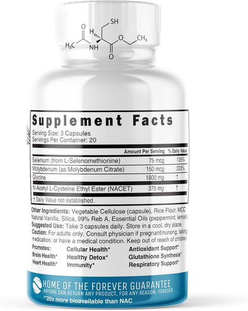 GlyNAC-ET NAC Ethyl Ester + Glycine - 375mg NACET & 1800mg Glycine - Anti Aging Supplement, Boost Glutathione (60