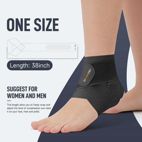 Ultra Thin Ankle Wraps, Adjustable Ankle Brace for Men & Women, Black, Pack of 1 for Sprained Foot & Tendinitis
