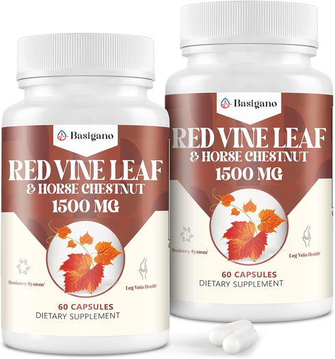 Red Vine Leaf & Horse Chestnut Extract Capsule Supplements, 1500mg for Healthy Veins, Circulation, Heart - 2 Pack