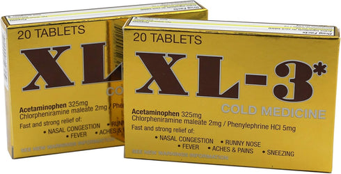 XL-3 Cold and Flu Temporary Reliefs, Nasal Congestion, Fever, Aches and Pains, Non-Drowsy, 2-Pack of 20 Tablets