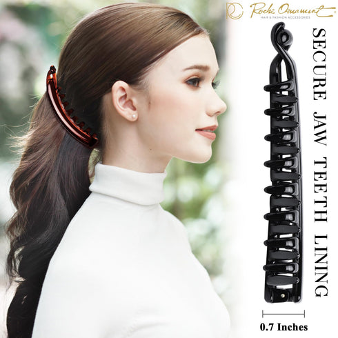 RC ROCHE ORNAMENT 2 Pcs Women's Premium Hair Plastic Banana Classic Clincher, Large Black and Brown