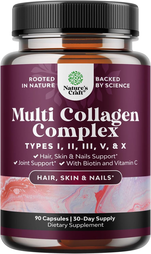 Advanced Multi Collagen Complex - Biotin and Collagen Supplement for Men and Women - Type 1 2 3 5 & X Collagen Pills