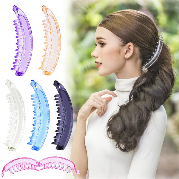 RC ROCHE ORNAMENT 6 Pcs Womens Premium Hair Plastic Banana Clip, Large Transparent Multicolor, Strong Hold Accessory