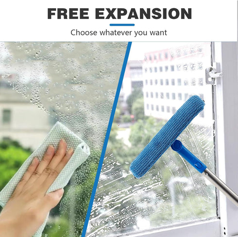 Multi-Use Microfiber Window Squeegee - 56" Long Handle 2 in 1 Rotatable Window Cleaning Kit with Rubber & Scrubber