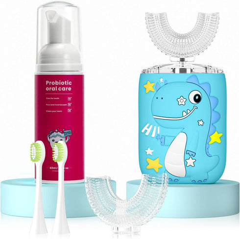 PVOGRT Kids Electric U Shaped Toothbrush,Kids Dinosaur Sonic Full Mouth Toothbrush with 4