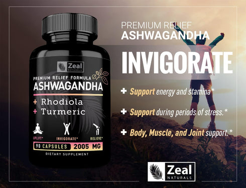 Ashwagandha Complex - Organic Ashwagandha Root Powder + Rhodiola Rosea + Turmeric - Premium Support Capsules Supplement