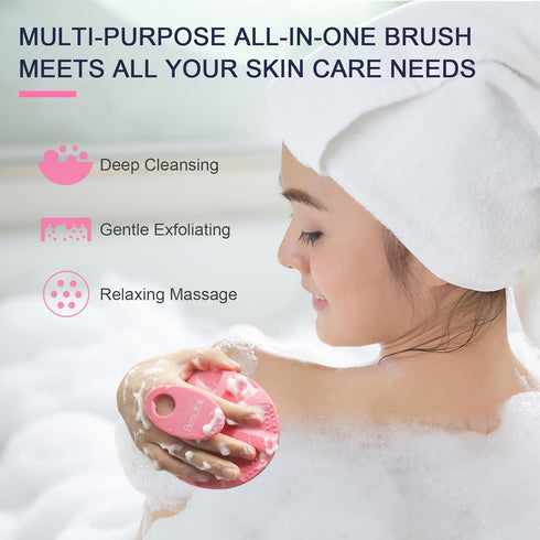 Silicone Body Scrubber, Gentle Exfoliating Shower Bath Wash Brush for Sensitive Skin, Easy to Clean, 1 Pack, Pink