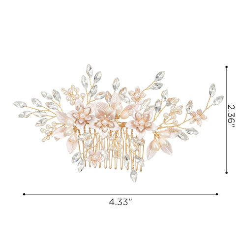 SWEETV Handmade Wedding Hair Comb - Pearl Flower Bridal Hair Clip Accessories for Women’s Wedding