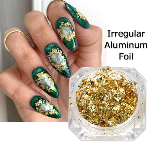 Holographic Nail Foil Glitter Flakes, 3D Sparkly Aluminum Foil Flake for Acrylic Nails Design (4 Boxes)