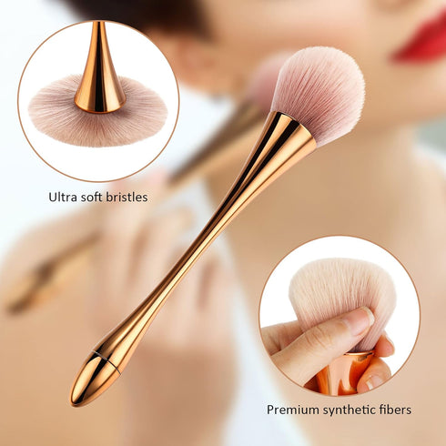 2 Pieces Large Kabuki Makeup Brushes, Soft Fluffy Foundation and Blush Brush for Loose Powder, Rose Gold