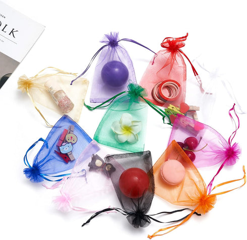 FOCCIUP 100 Pcs 3x4 Inches Mixed Color Organza Gift Bags with Drawstring for Christmas Wedding Birthday Party Favor