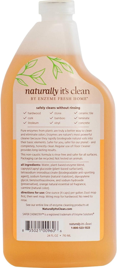 naturally It's clean Floor Cleaner (Makes 24-Gallons) for All Floor Types (Plant Based Enzymes) pH Neutral, Biodegradable, Kids&Pets Safe; Rinse Free, Eliminates Odors