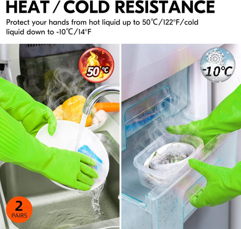 Vgo... 2-Pairs Dishwashing Gloves, Reusable Household Kitchen Gloves, Long Sleeve, Thick Latex for Cleaning and