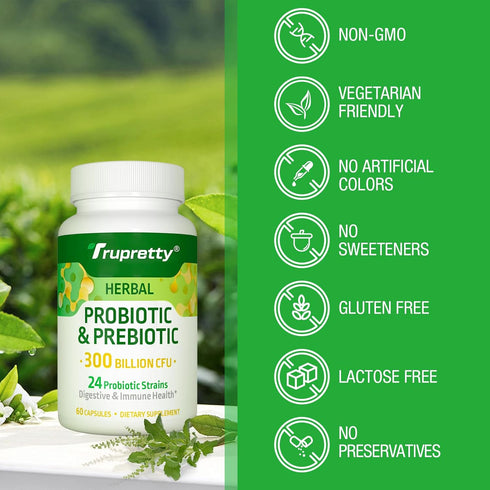 Probiotics for Women and Men - 300 Billion CFU, 24 Strains with 15 Organic Herbs, Vegan, 2 Month Supply for Digestive