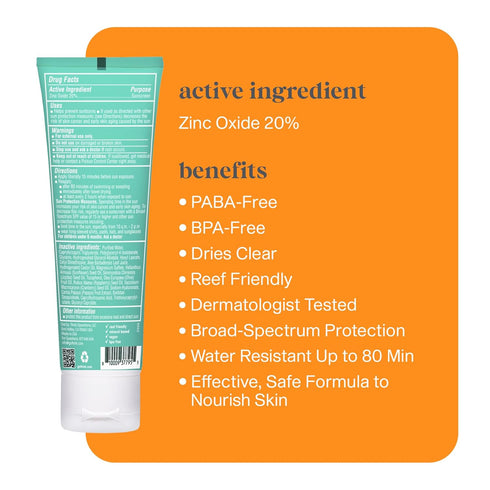 Thinkkids Mineral Sunscreen SPF 30, 3 Fl Oz Clear Zinc Oxide, Natural Reef Safe Broad Spectrum UVA/UVB Sun Screen