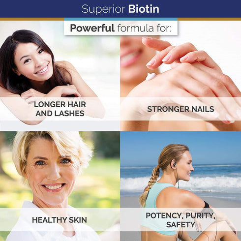 Superior Labs Natural Biotin Non-GMO Supplement for Hair, Nails, Skin, and Energy, 5000 mcg, 120 Vegetable Caps