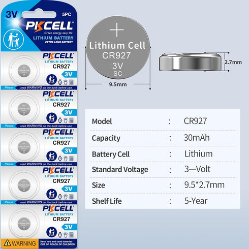PKCELL 10Pcs CR927 3V CR927 Lithium Battery Battery