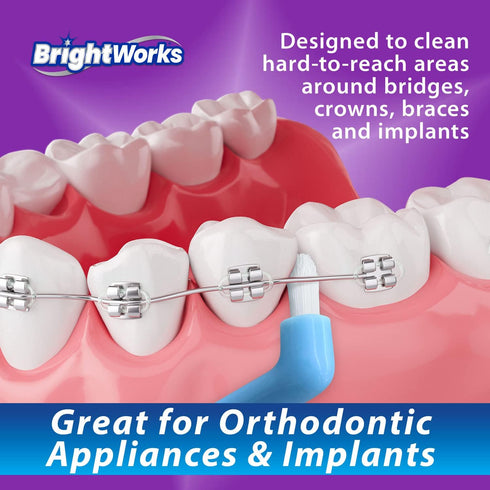 BrightWorks Manual End Tuft Brush, Pack of 3, Cleans Difficult Areas Around Crowns, Bridges, and Implants