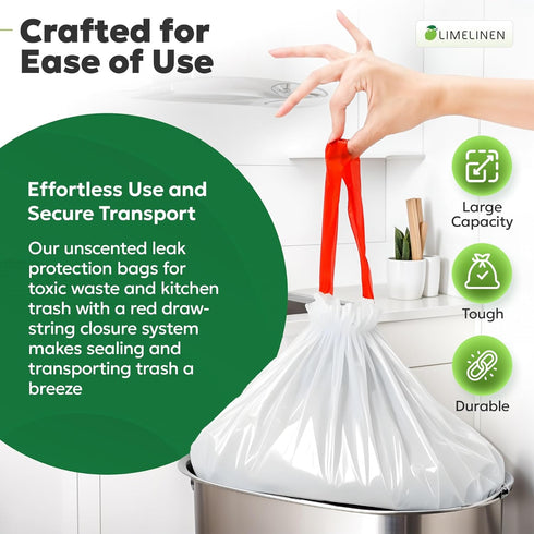 LIMELINEN 200 Count, 13-gallon 0.9 Commercial Tall Kitchen Trash Bags with Drawstring, Trash Bag of mil Thickness, Leak