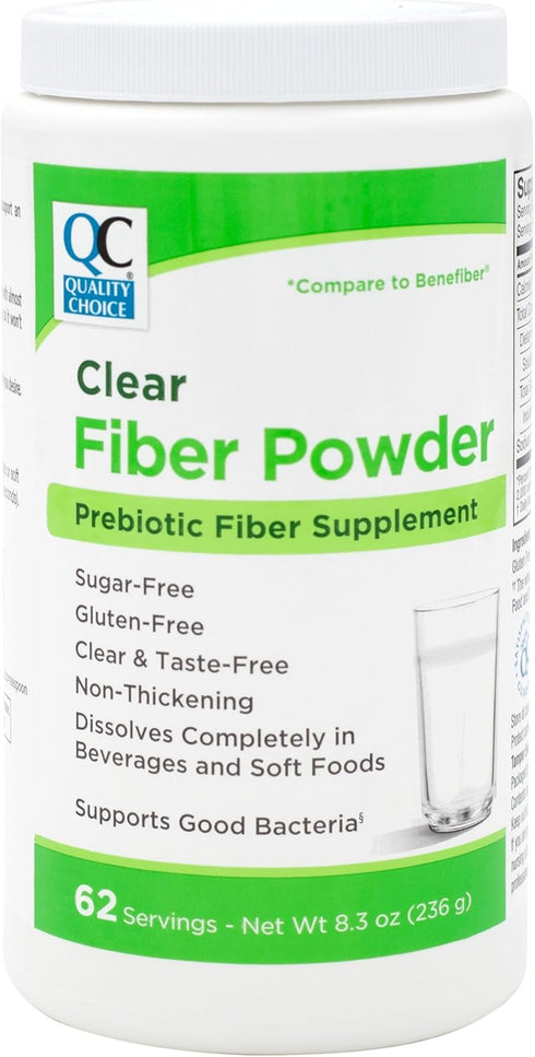 Quality Choice Clear Prebiotic Fiber Supplement Powder for Digestive Health - 62 Servings, 8.3 Ounces - Tasteless
