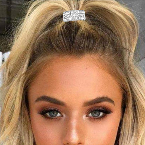 YISSION 4Pcs Sparkly Rhinestone Hair Ties, Fancy Crystal Ponytail Holders for Thin Thick Hair, Silver Accessories