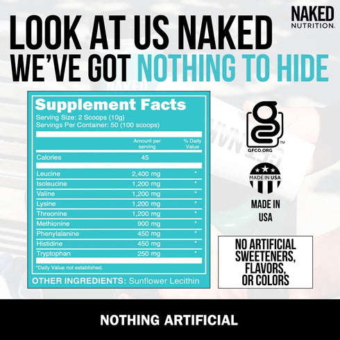 Naked Eaas Amino Acids Powder, 50 Servings Vegan Unflavored Essential Amino Acids Supplement, 500 Grams