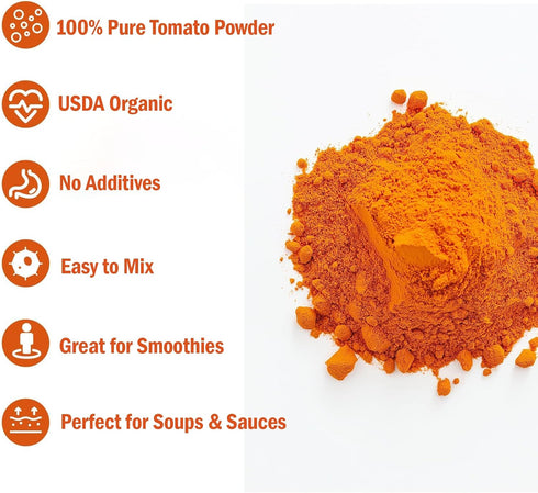 UNLEASH'D ORGANIC 16oz 100% Organic Tomato Powder Pure Tomato Powder, USDA Organic, No Additives, for Smoothies, Soups