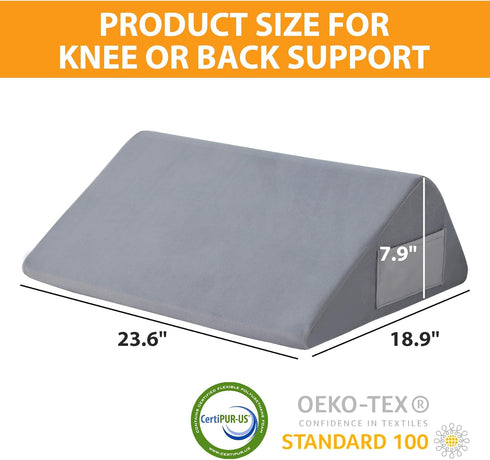 Knee Wedge Pillow, 8" Memory Foam Wedge Pillow for Knee Pain Relief, Back Sleeping, Sciatica Support