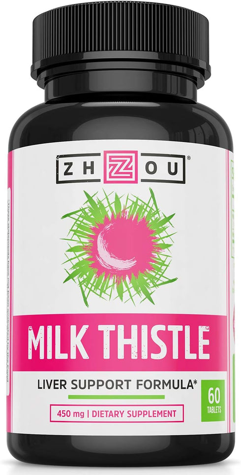 Zhou Milk Thistle Standardized Silymarin Extract for Liver Support, 60 Tablets