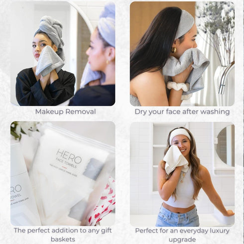 VOLO Hero Luna Gray Face Towel, Reusable Makeup Remover & Washcloths, Ultra Soft Microfiber 3PK