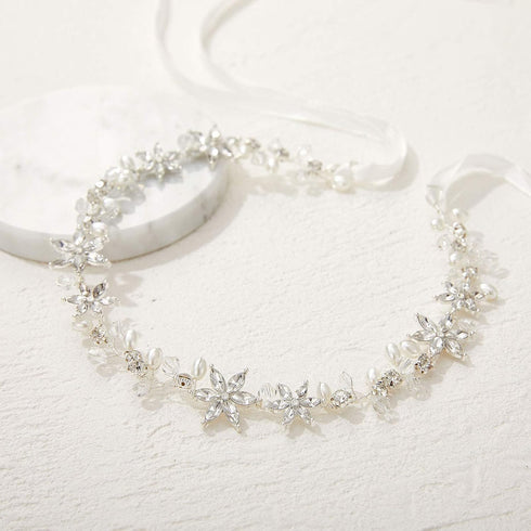 SWEETV Silver Flower Girl Headpiece - Crystal Floral Girls Headband for Wedding, Birthday Party, First Communion