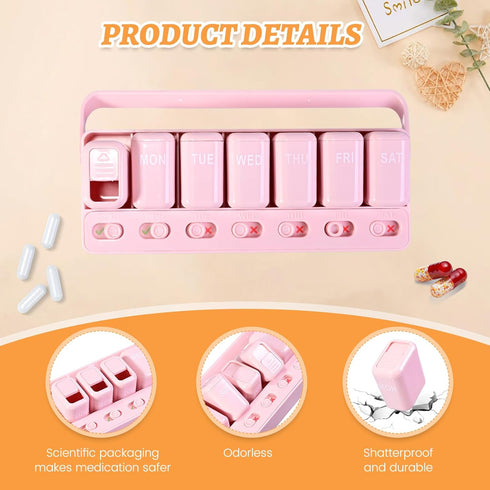 Yunolife 7-Day 1, Daily Pill Organizer, Weekly Time-a-Day Pill Box with Sliding Lid, Portable Travel Medicine Case