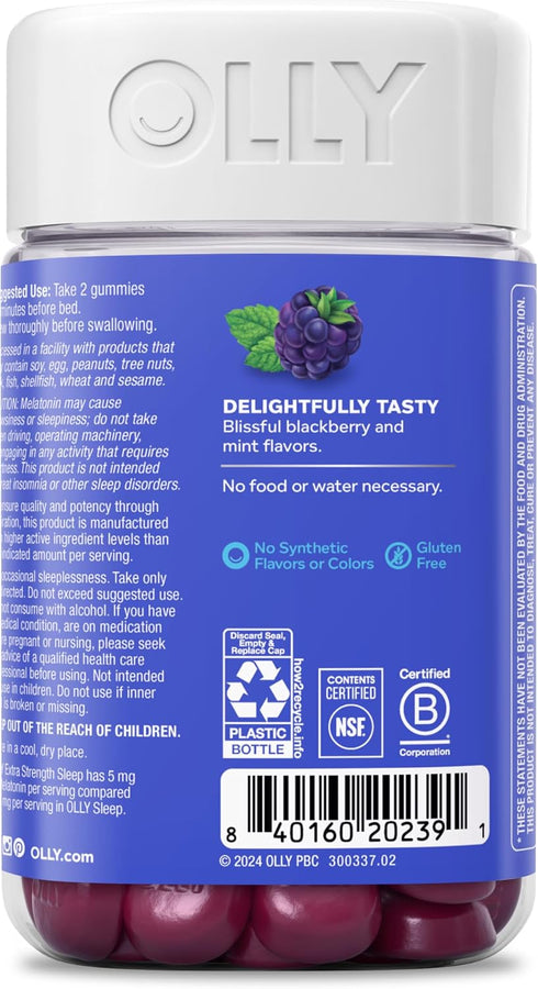 Gummy 5 90 Count OLLY Extra Strength Sleep mg Melatonin, L-Theanine, Chamomile, Lemon Balm Extracts, Sleep Aid