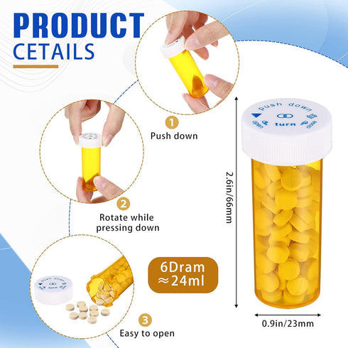 200 Pieces Empty Medicine Pill Bottles with Child Resistant Caps 6 Dram Plastic Prescription Containers
