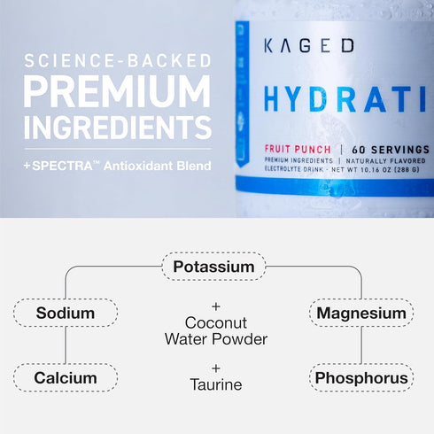 Kaged Electrolyte Hydration Powder - Hydracharge Orange Mango, Sports Drink for Men and Women, 60 Servings