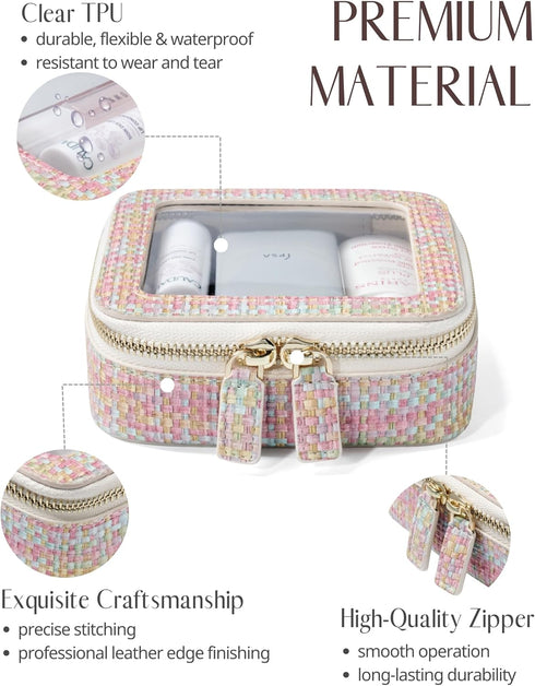 Small Cosmetic Bag for Purse Mini Makeup Bag Small Clear Pouch Cute Leather Make Up Case Travel Organize for Women Tiny Toiletry Bag Waterproof with Zipper for Car Essentials Colorful Weaving