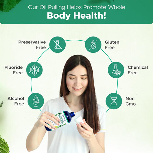 Ayurvedic Oil Pulling Rinse for Teeth and Gums - Alcohol Free Mouthwash for Fresh Breath, Mint Oral Rinse - 8 Fl Oz