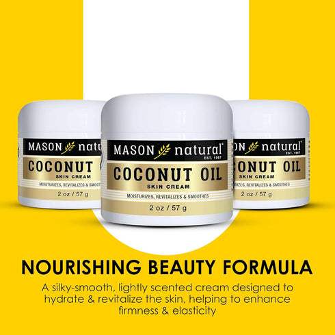 MASON NATURAL Coconut Oil Beauty Cream, Hydrating Moisturizer with Collagen, 2 oz, Pack of 3