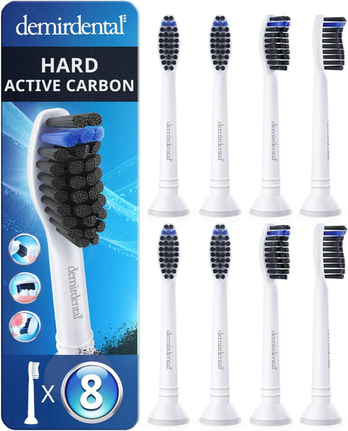 Toothbrush Heads Active Charcoal Hard, Compatible with Philips Sonicare - Replacement Heads for Natural Cleaning, Hard