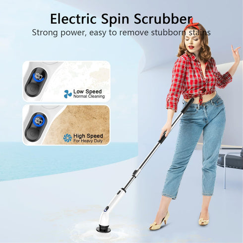 Electric Spin Scrubber, 2024 New Full-Body Waterproof Bathroom Scrubber with Power LCD Display